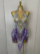 Stock 2025 Women Sexy Stretch Mesh Sparkly Rhinestone Tassels Mini Dress Nightclub Singer Dance Stage Costume Evening Gowns